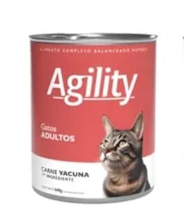 LATA AGILITY GATOS ADULTOS DE CARNE VACUNA 340G